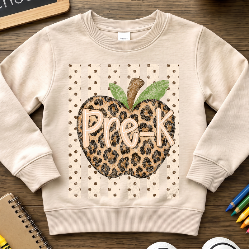 Leopard Apple Pre-K Stripes & Polka Dot - DTF Transfer