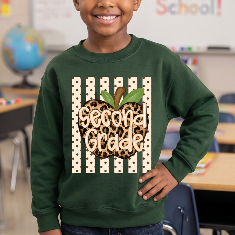 Leopard Apple Second Grade" Stripes & Polka Dot - DTF Transfer