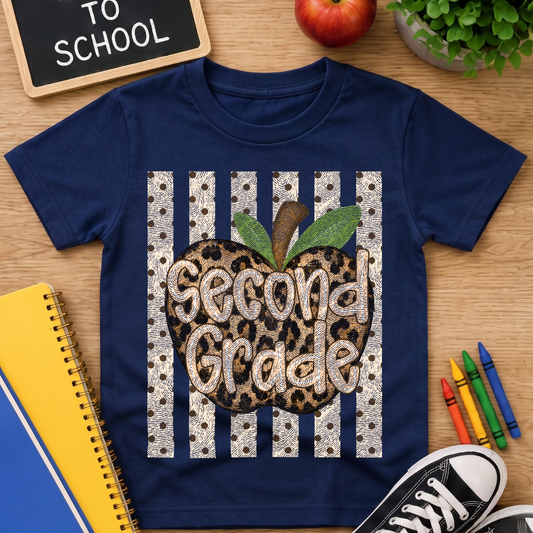 Leopard Apple Second Grade" Stripes & Polka Dot - DTF Transfer