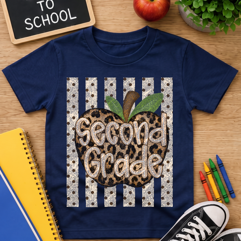 Leopard Apple Second Grade" Stripes & Polka Dot - DTF Transfer