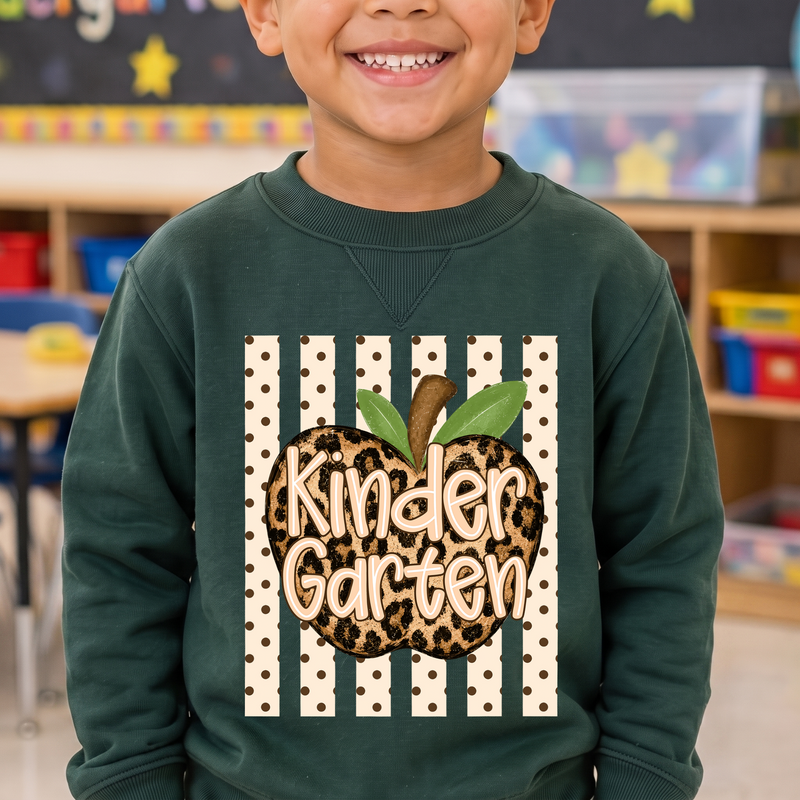 Leopard Apple Kindergarten Stripes & Polka Dot - DTF Transfer