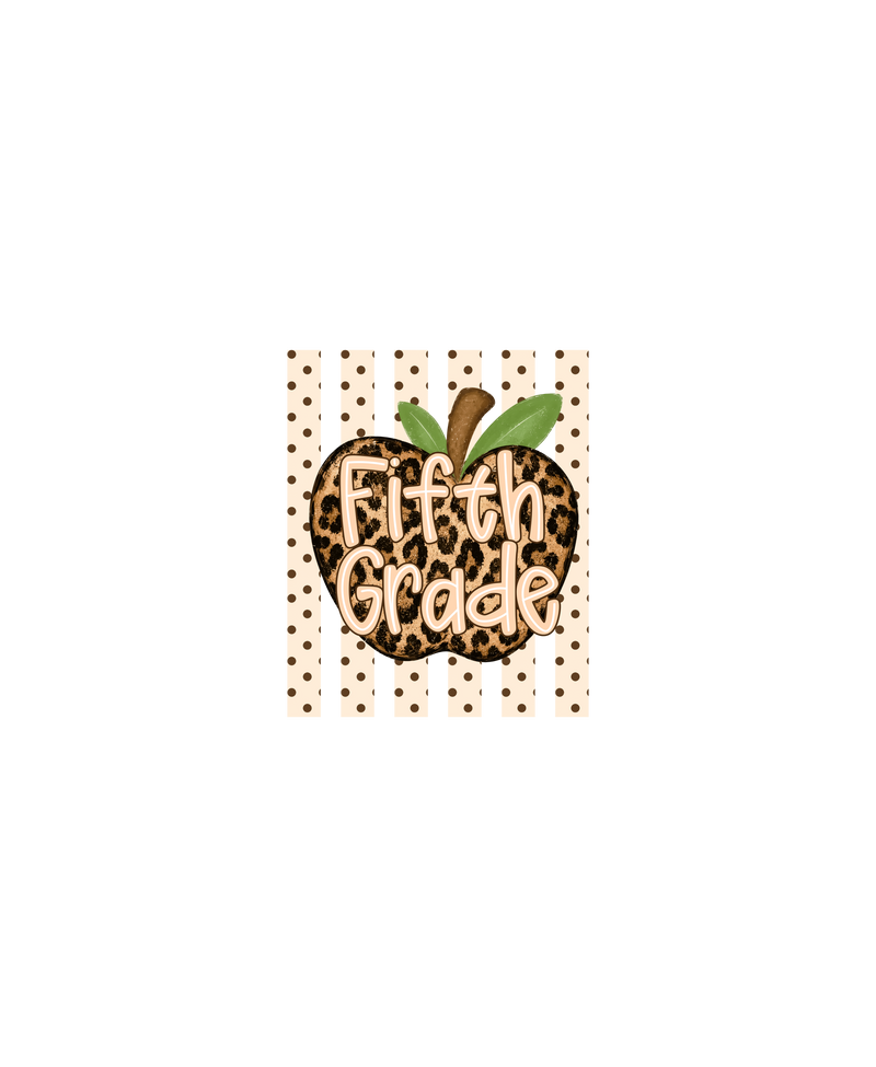 Leopard Apple Fifth Grade Stripes & Polka Dot - DTF Transfer