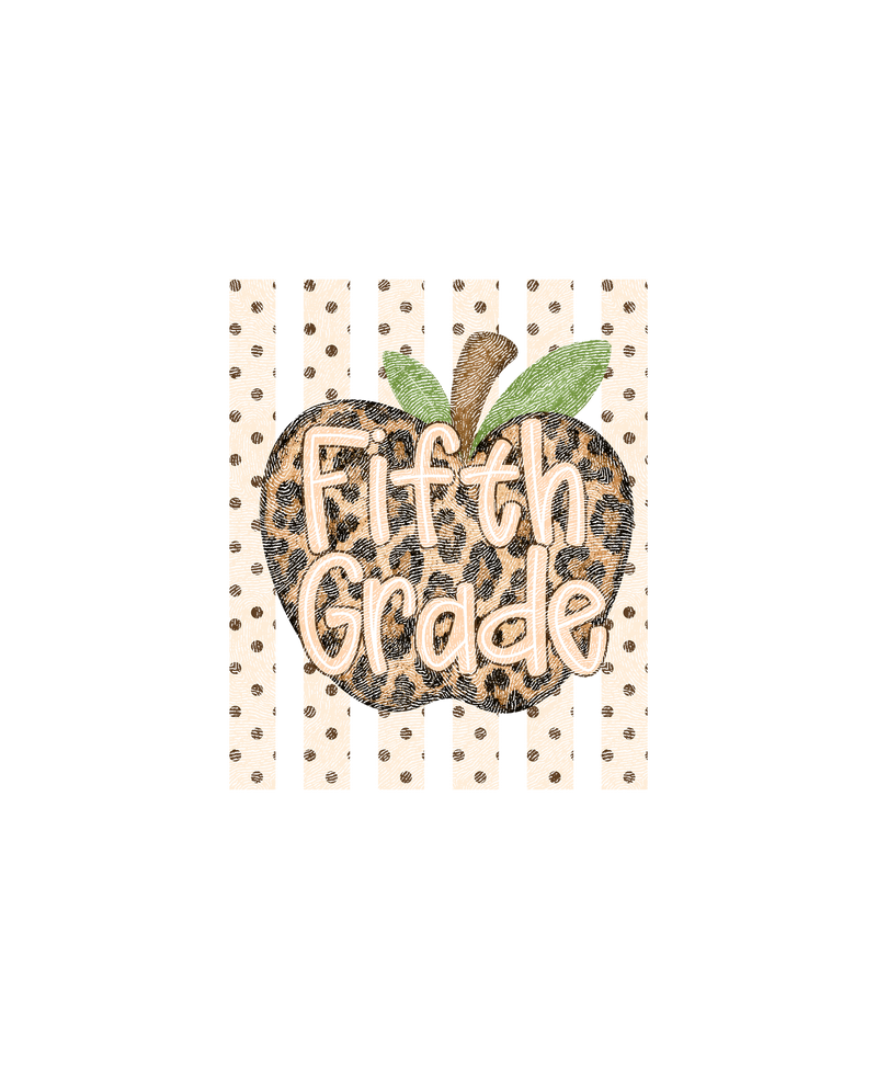 Leopard Apple Fifth Grade Stripes & Polka Dot - DTF Transfer