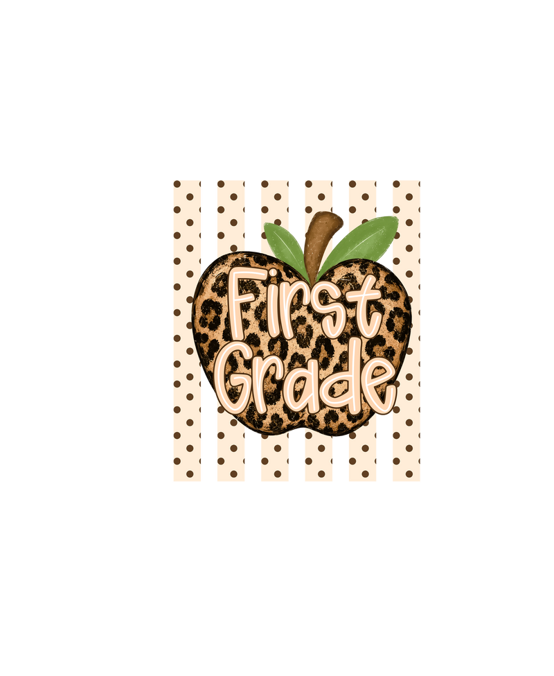 Leopard Apple First Grade" Stripes & Polka Dot - DTF Transfer