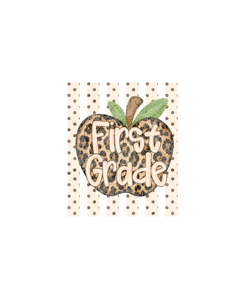 Leopard Apple First Grade" Stripes & Polka Dot - DTF Transfer