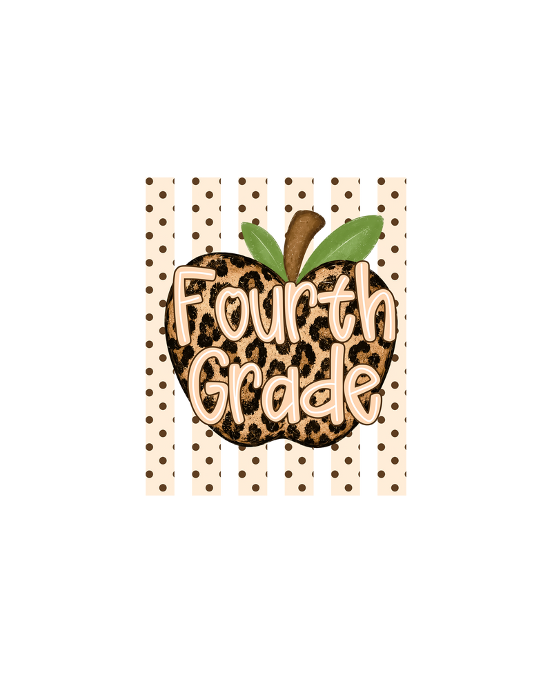 Leopard Apple Fourth Grade Stripes & Polka Dot - DTF Transfer