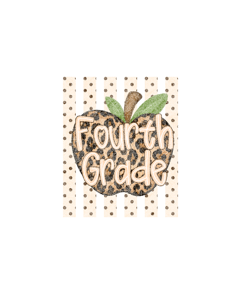 Leopard Apple Fourth Grade Stripes & Polka Dot - DTF Transfer