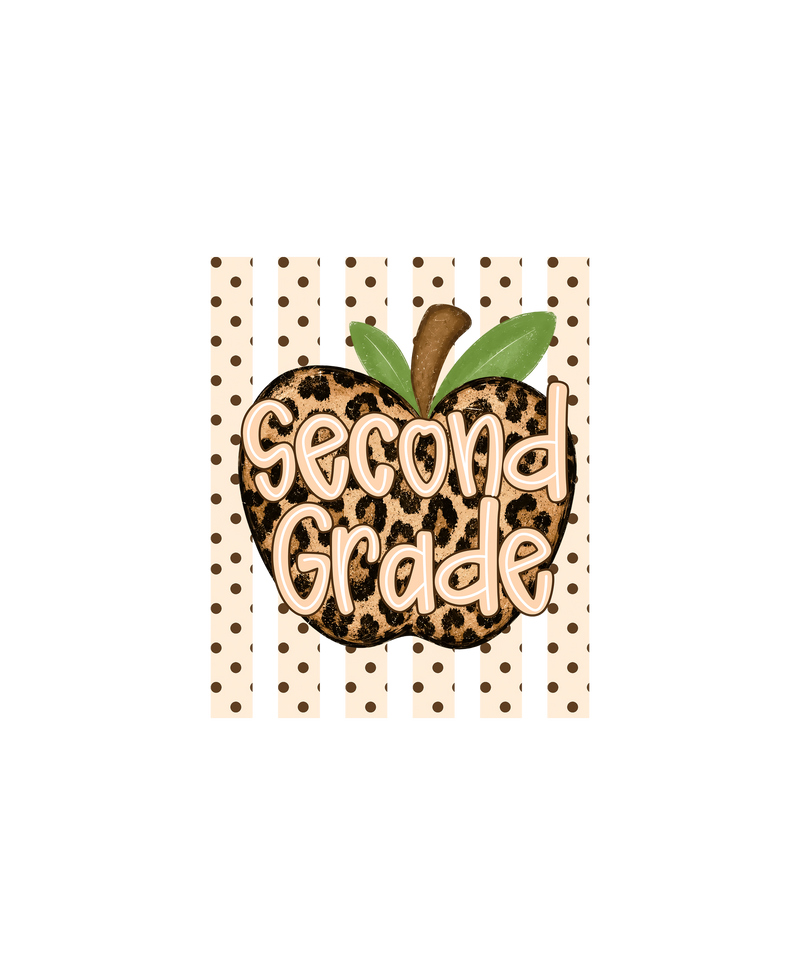Leopard Apple Second Grade" Stripes & Polka Dot - DTF Transfer