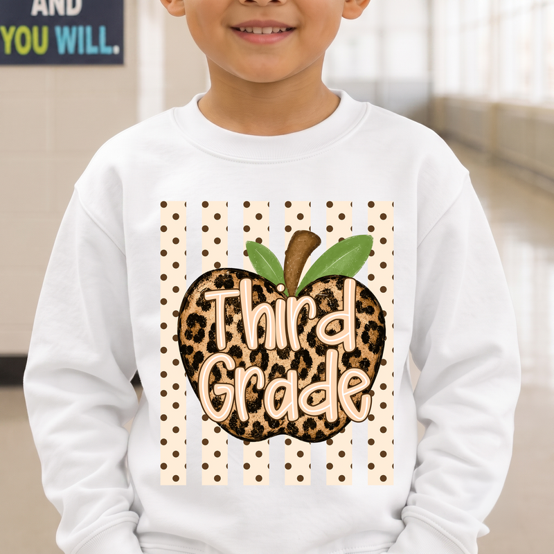 Leopard Apple Third Grade Stripes & Polka Dot - DTF Transfer