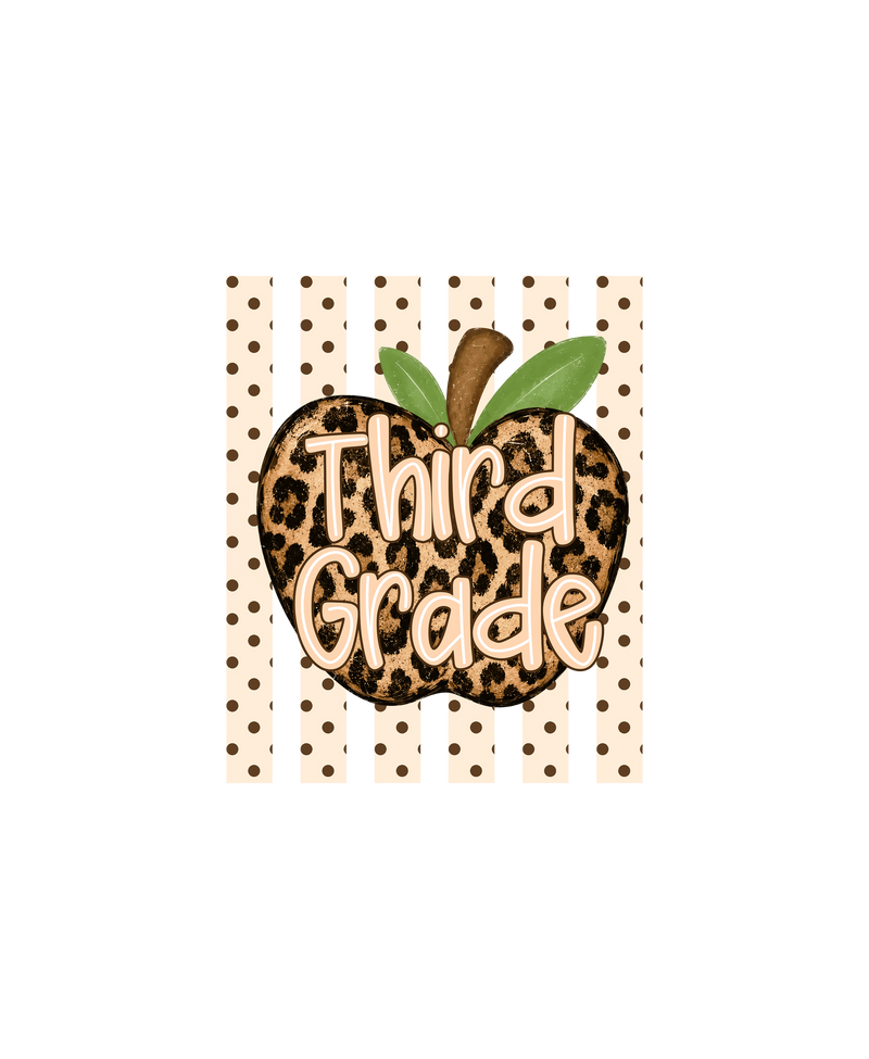 Leopard Apple Third Grade Stripes & Polka Dot - DTF Transfer