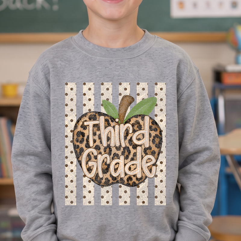 Leopard Apple Third Grade Stripes & Polka Dot - DTF Transfer