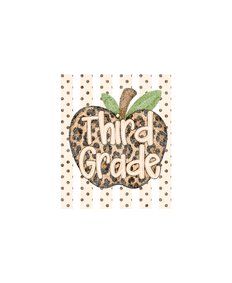 Leopard Apple Third Grade Stripes & Polka Dot - DTF Transfer