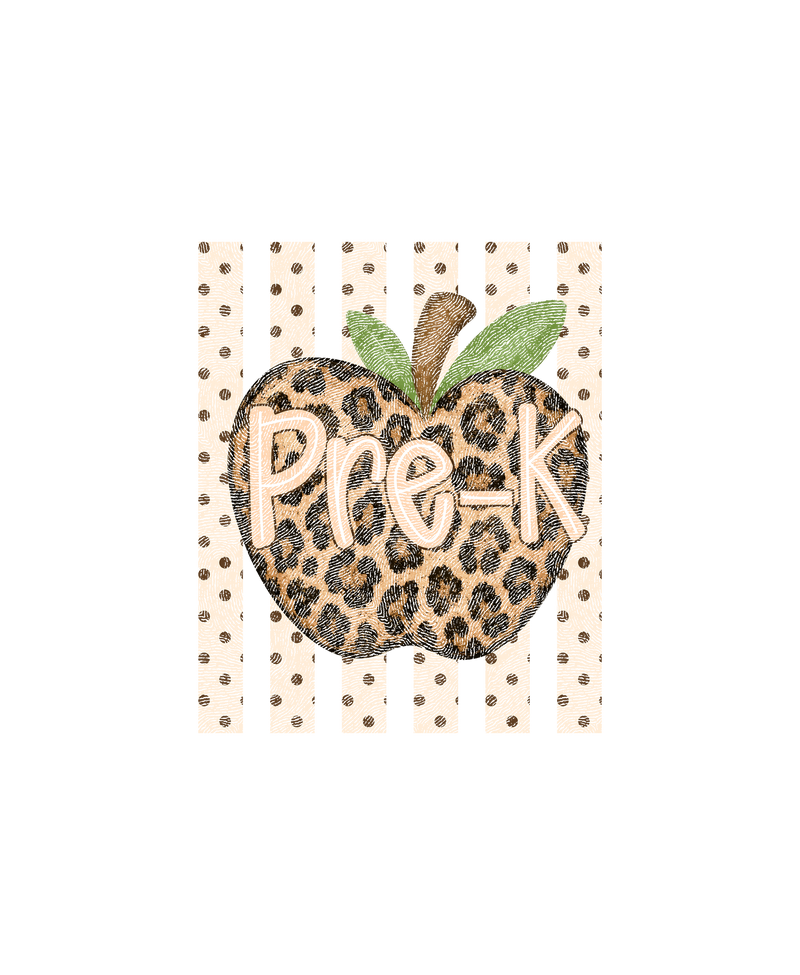 Leopard Apple Pre-K Stripes & Polka Dot - DTF Transfer