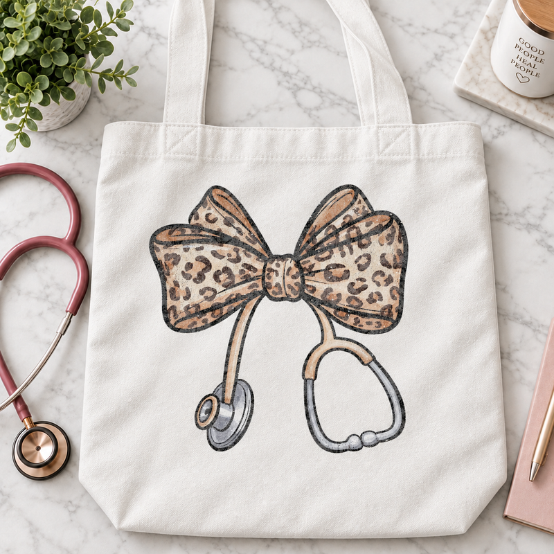 Leopard Bow Stethoscope - DTF Transfer