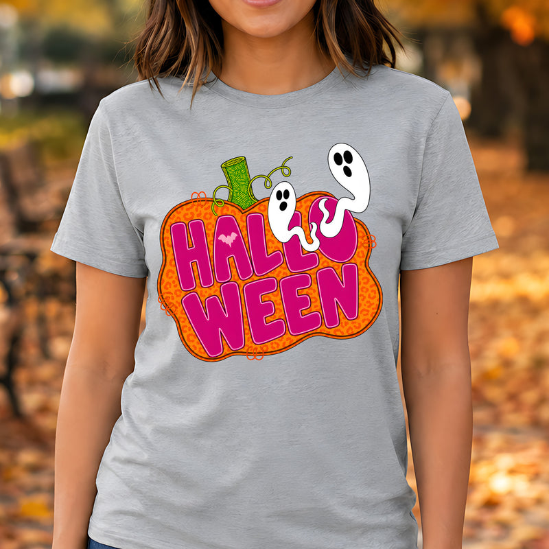 Pink Halloween Leopard Pumpkin & Ghosts - DTF Transfer