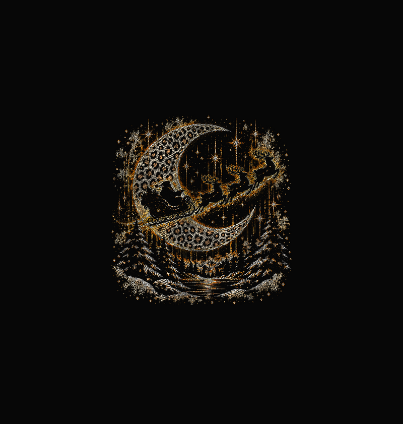 Golden Leopard Moon & Santa Sleigh Celestial Christmas - DTF Transfer