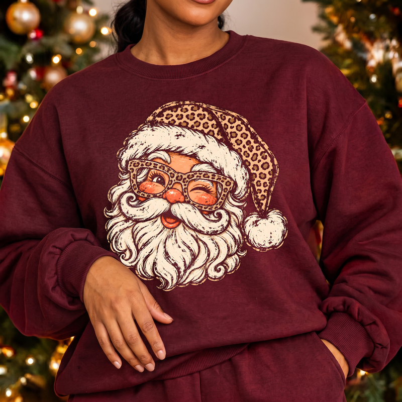 Cool Leopard Santa Retro Winking Christmas - DTF Transfer
