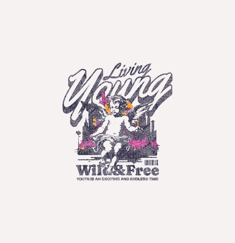 Living Young Wild & Free Y2K Renaissance Cherub Streetwear - DTF Transfer