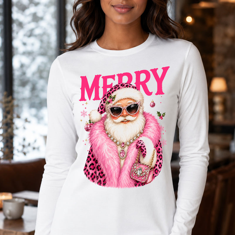 Boujee Santa With Pink Feather Boa - DTF Transfer