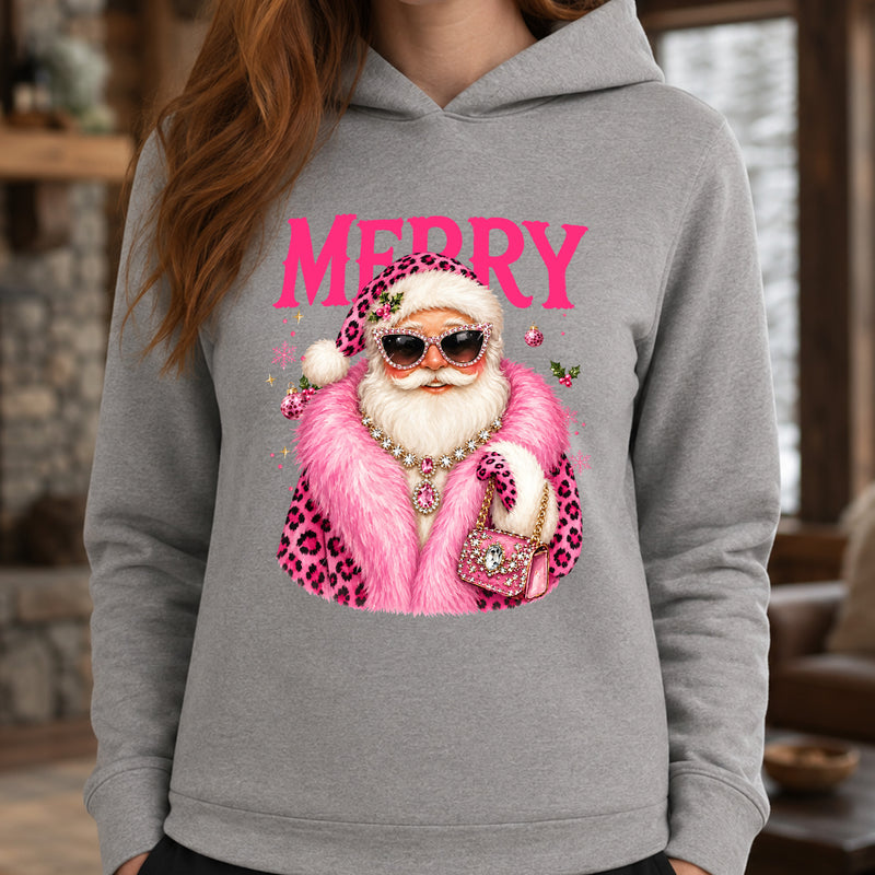 Boujee Santa With Pink Feather Boa - DTF Transfer