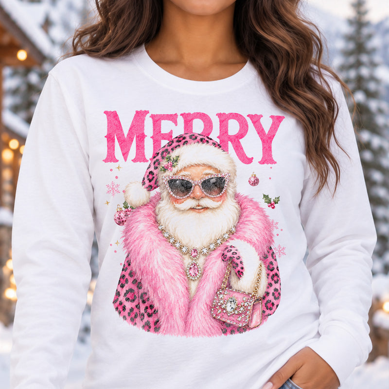 Boujee Santa With Pink Feather Boa - DTF Transfer