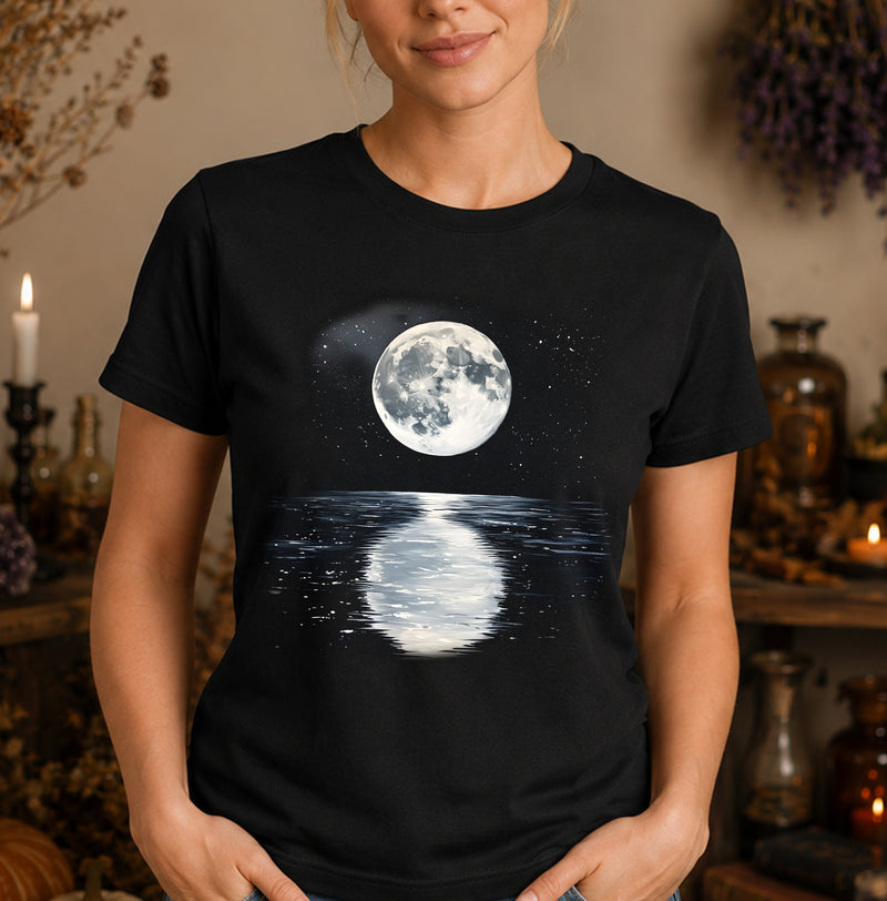 Full Moon Ocean Reflection: Celestial Painterly Night Sky - DTF Transfer