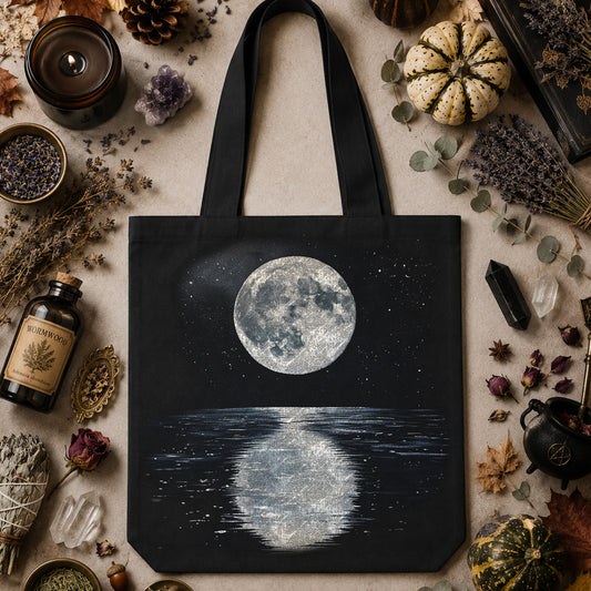 Full Moon Ocean Reflection: Celestial Painterly Night Sky - DTF Transfer