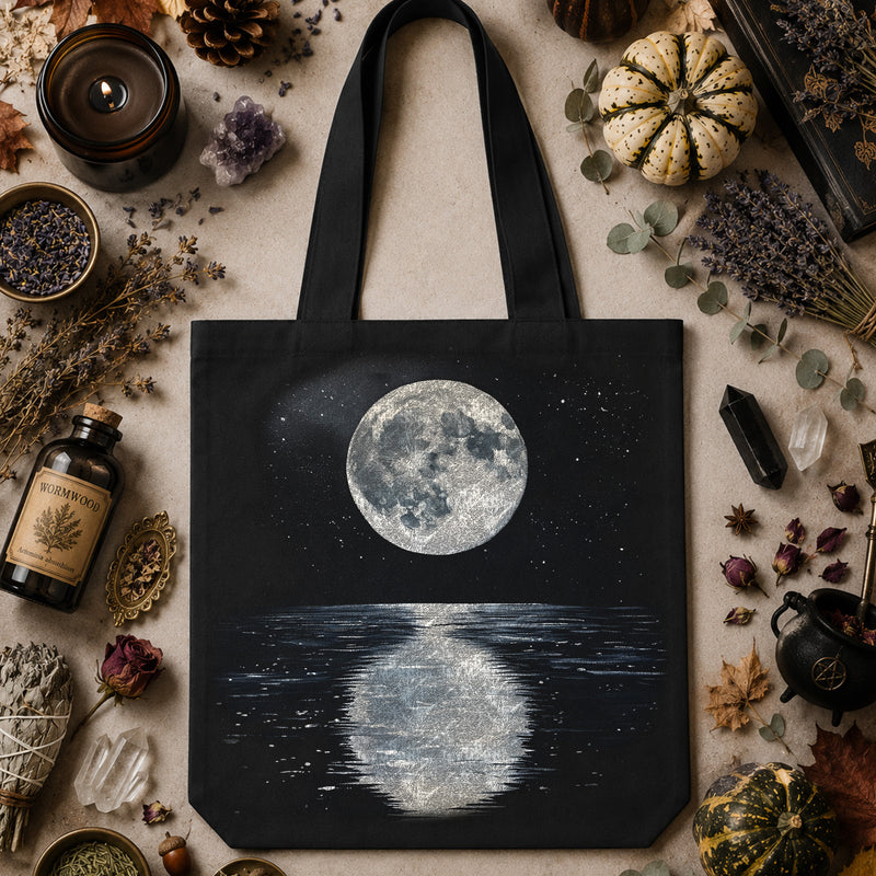 Full Moon Ocean Reflection: Celestial Painterly Night Sky - DTF Transfer