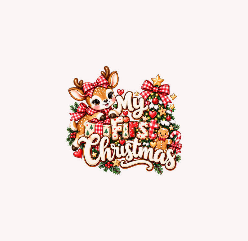 My First Christmas Baby Girl Reindeer Red Buffalo Plaid - DTF Transfer