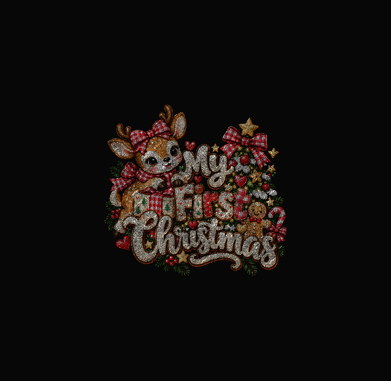 My First Christmas Baby Girl Reindeer Red Buffalo Plaid - DTF Transfer