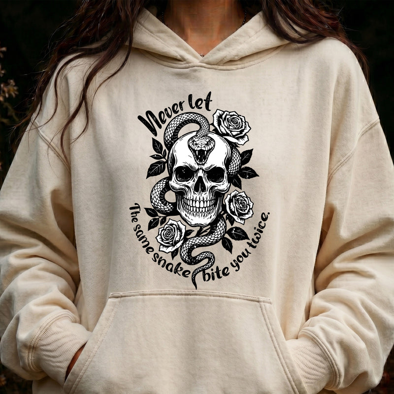 Never Let The Same Snake Bite You Twice: Traditional Tattoo Skull & Serpent - DTF Transfer