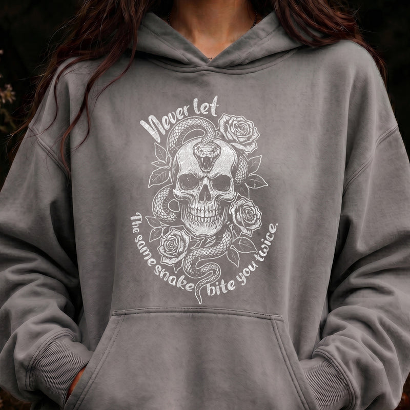 Never Let The Same Snake Bite You Twice: Traditional Tattoo Skull & Serpent - DTF Transfer