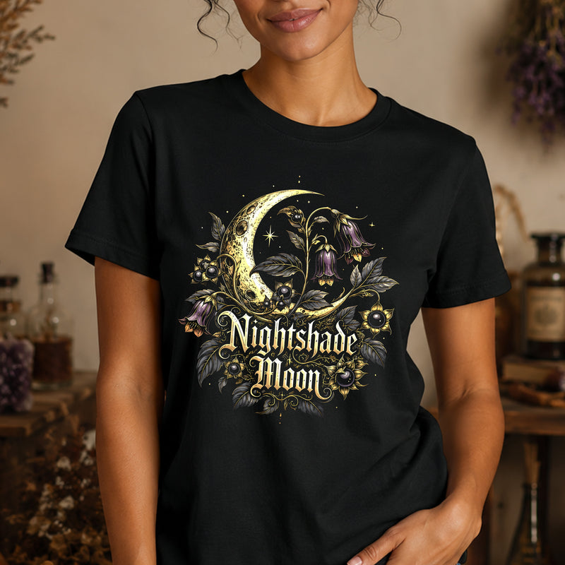 Nightshade Moon: Vintage Botanical Crescent Moon & Belladonna - DTF Transfer