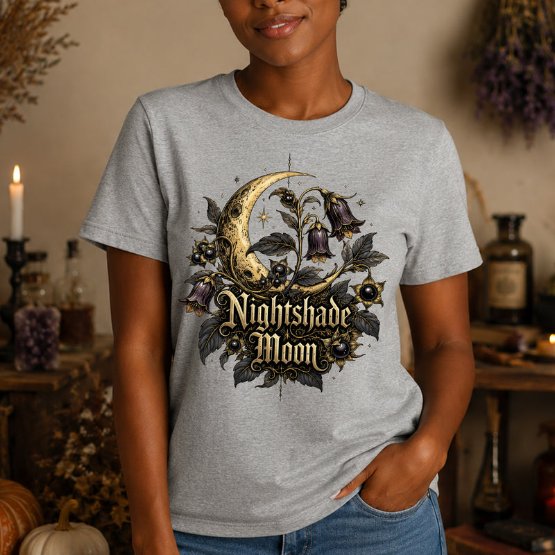 Nightshade Moon: Vintage Botanical Crescent Moon & Belladonna - DTF Transfer