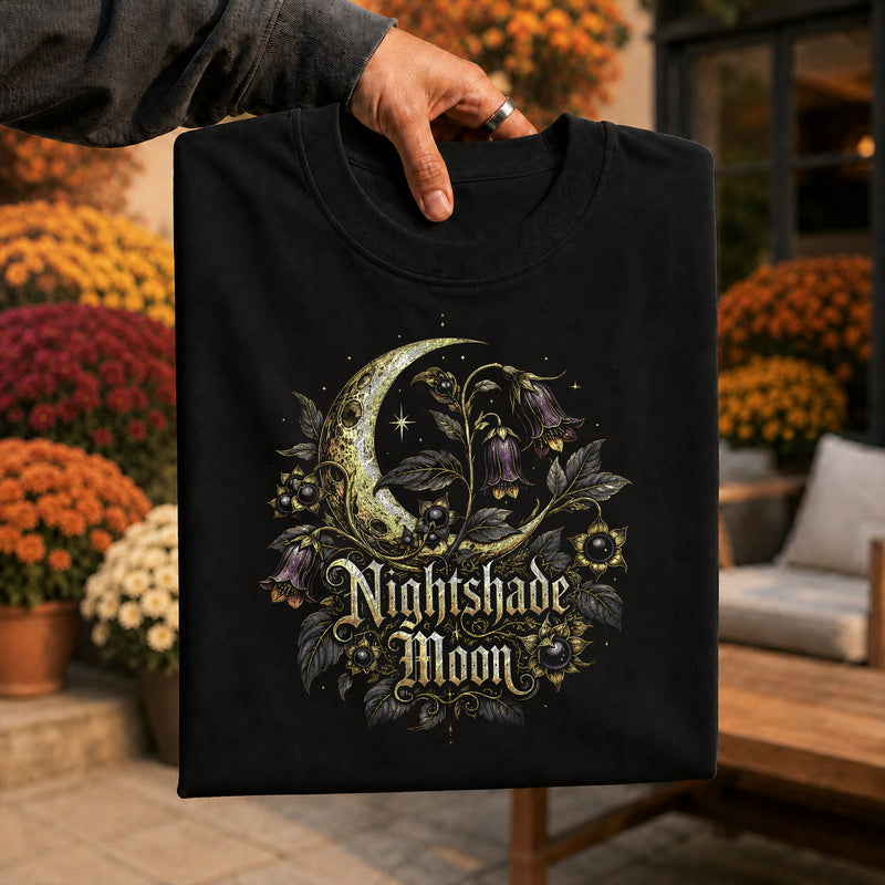 Nightshade Moon: Vintage Botanical Crescent Moon & Belladonna - DTF Transfer
