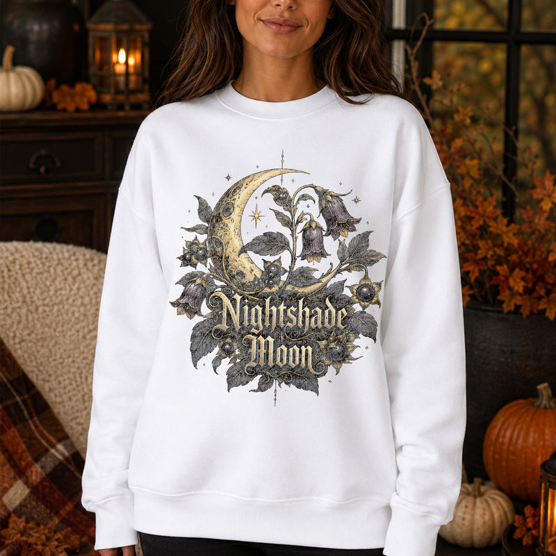 Nightshade Moon: Vintage Botanical Crescent Moon & Belladonna - DTF Transfer