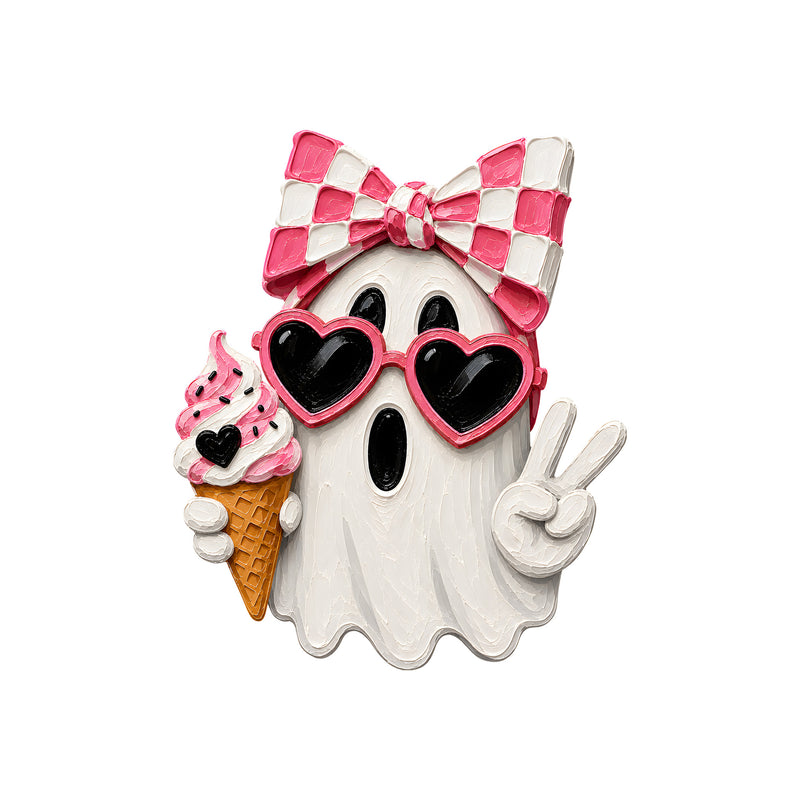 Cute Pink Bow Ghost & Ice Cream - DTF Transfer