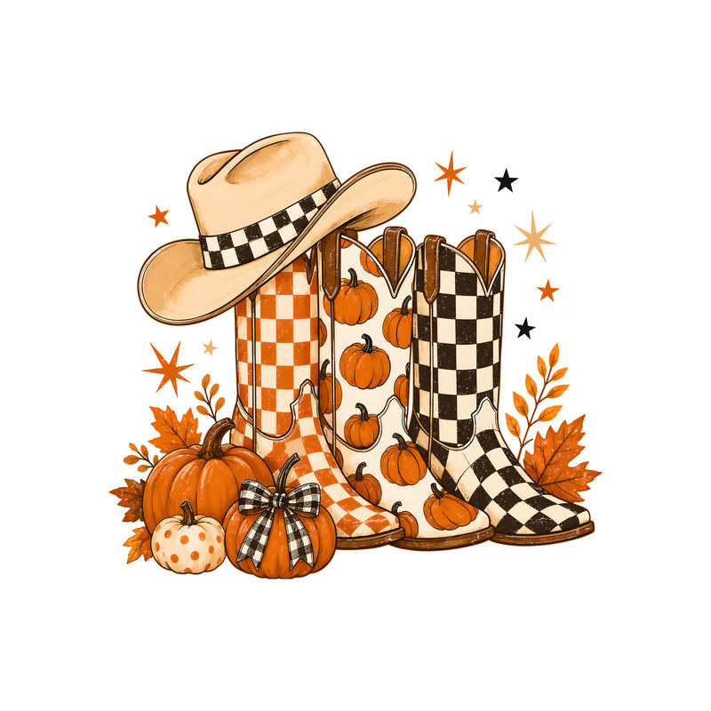 Fall Cowboy Boots & Pumpkins - DTF Transfer
