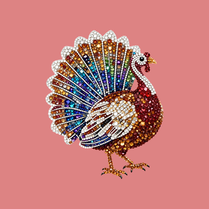 Faux Gemstone Turkey: Beaded Rhinestone & Autumn Glam Thanksgiving - DTF Transfer