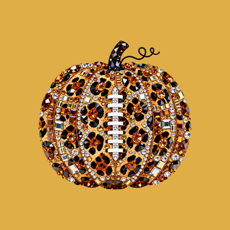 Faux Gemstone Leopard Football Pumpkin: Game Day - DTF Transfer