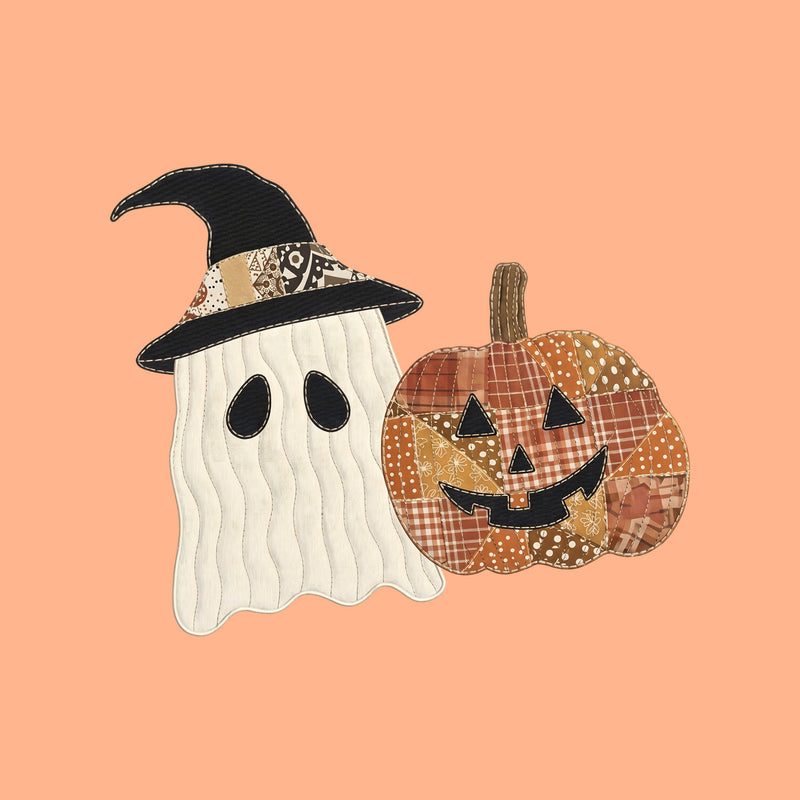 Faux Quilted Ghost & Patchwork Pumpkin - DTF Transfer