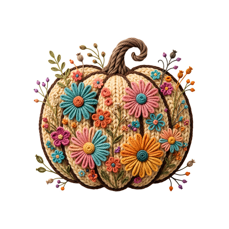 Faux Knitted Floral Pumpkin - DTF Transfer