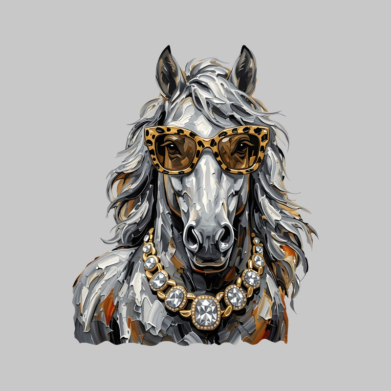 Glam Horse: Leopard Sunglasses & Diamond Necklace Western - DTF Transfer
