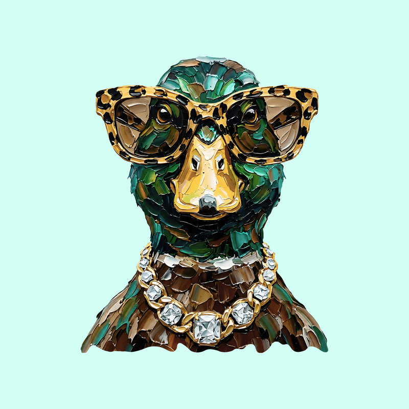 Glam Mallard Duck: Leopard Sunglasses & Diamond Chain Outdoor - DTF Transfer