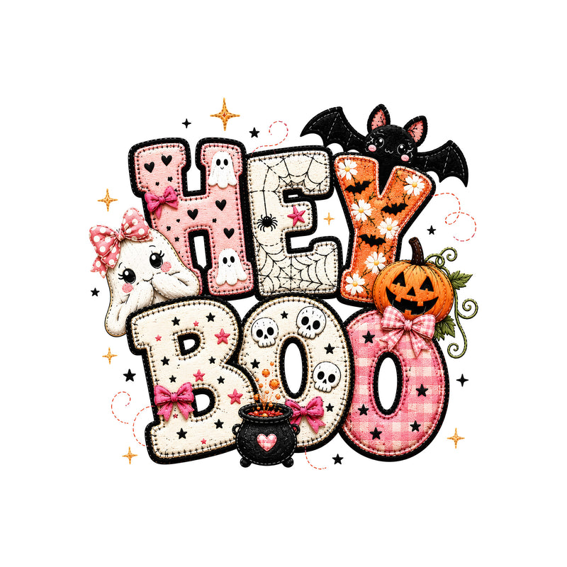 Faux Patchwork - Hey Boo Halloween - DTF Transfer