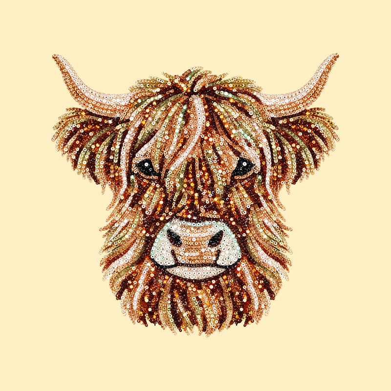 Highland Cow Faux Sequin: Beaded Shimmer & Western Glam - DTF Transfer