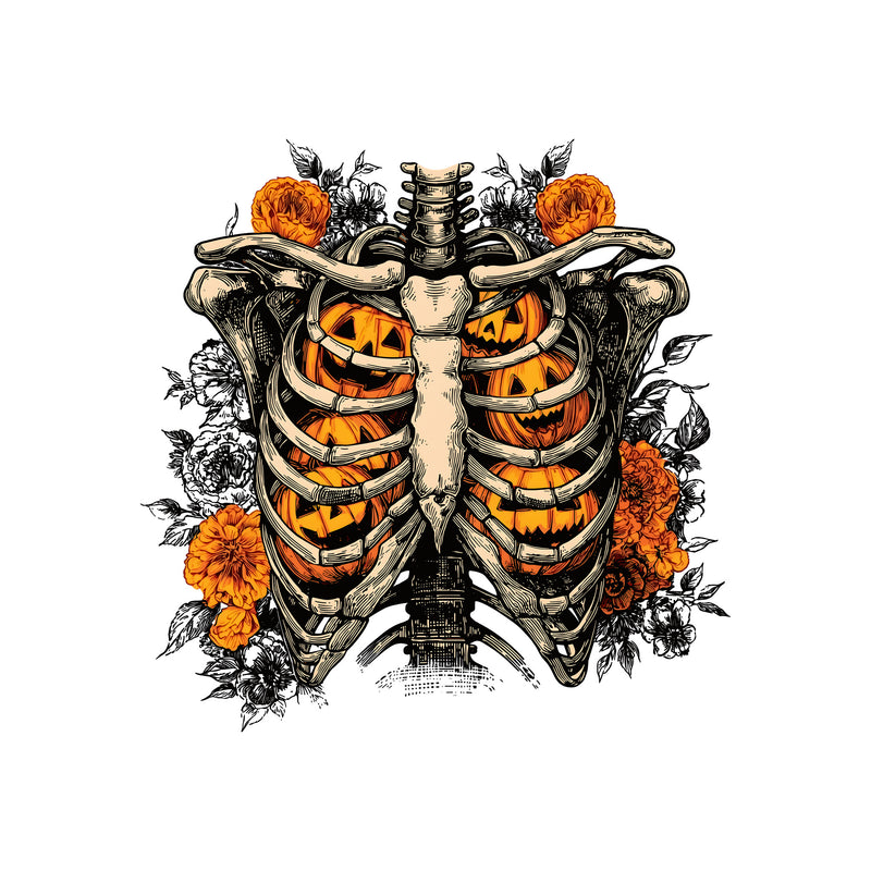 Pumpkin Ribcage & Floral - I Breathe Pumpkins - DTF Transfer