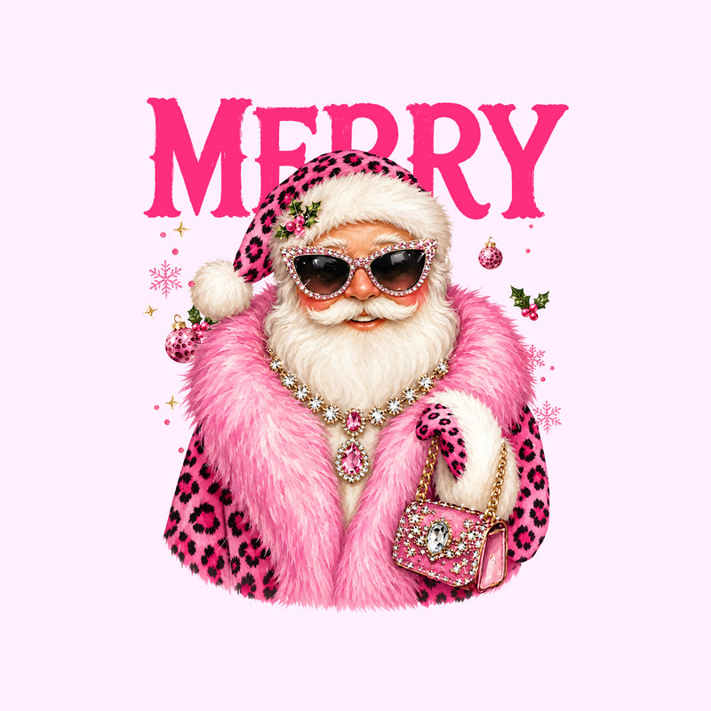 Boujee Santa With Pink Feather Boa - DTF Transfer