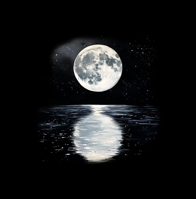 Full Moon Ocean Reflection: Celestial Painterly Night Sky - DTF Transfer