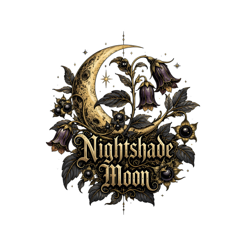 Nightshade Moon: Vintage Botanical Crescent Moon & Belladonna - DTF Transfer